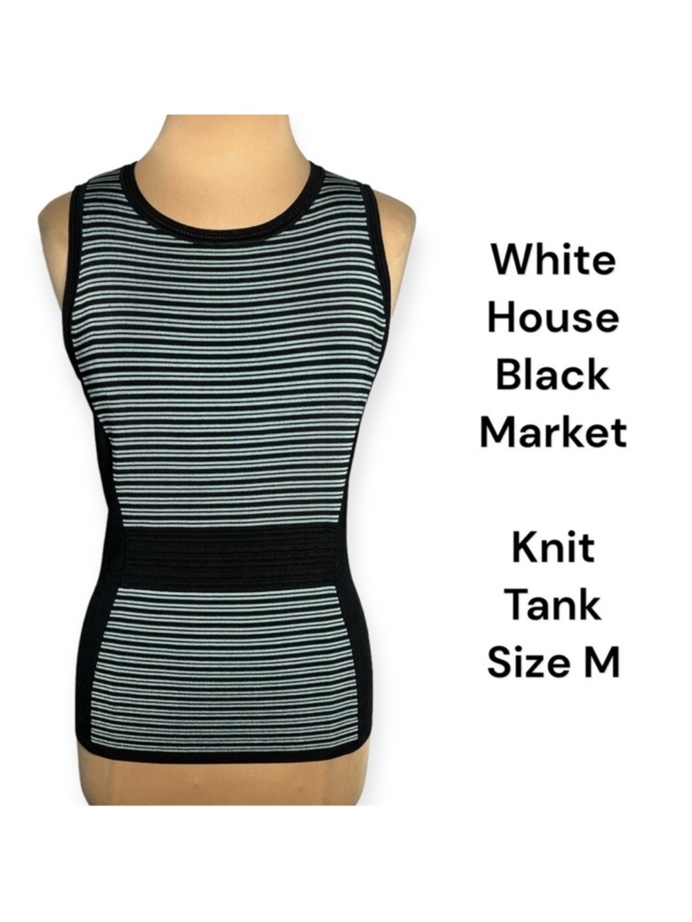 WHBM black and aqua green striped sculpting knit tank slimming colorblock size M